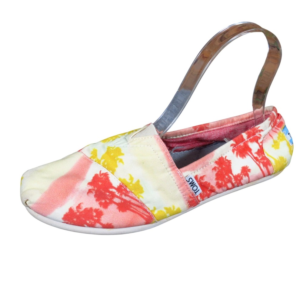 TOMS Alpargata Women Slip On Shoes Size 8 Tropical Palm Tree Sunset Orange